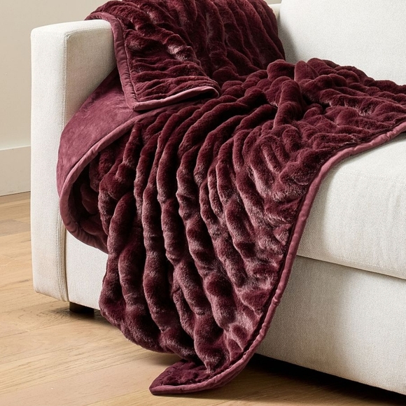 Pottery Barn Other - Pottery Barn Plush Faux Fur Throw in Burgundy